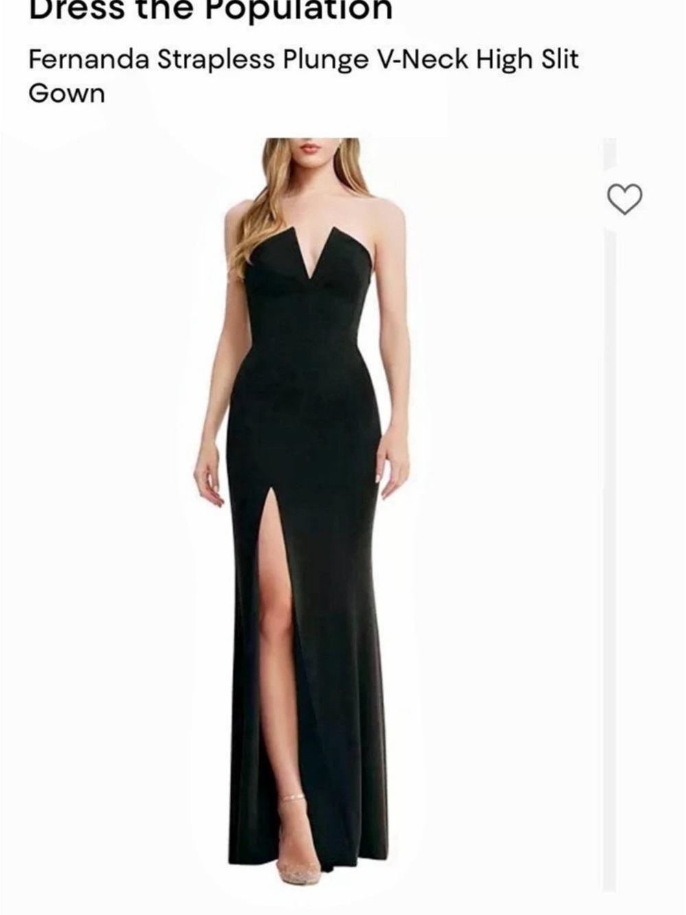 Dress the Population Fernanda Strapless Gown Black Gown - NWT